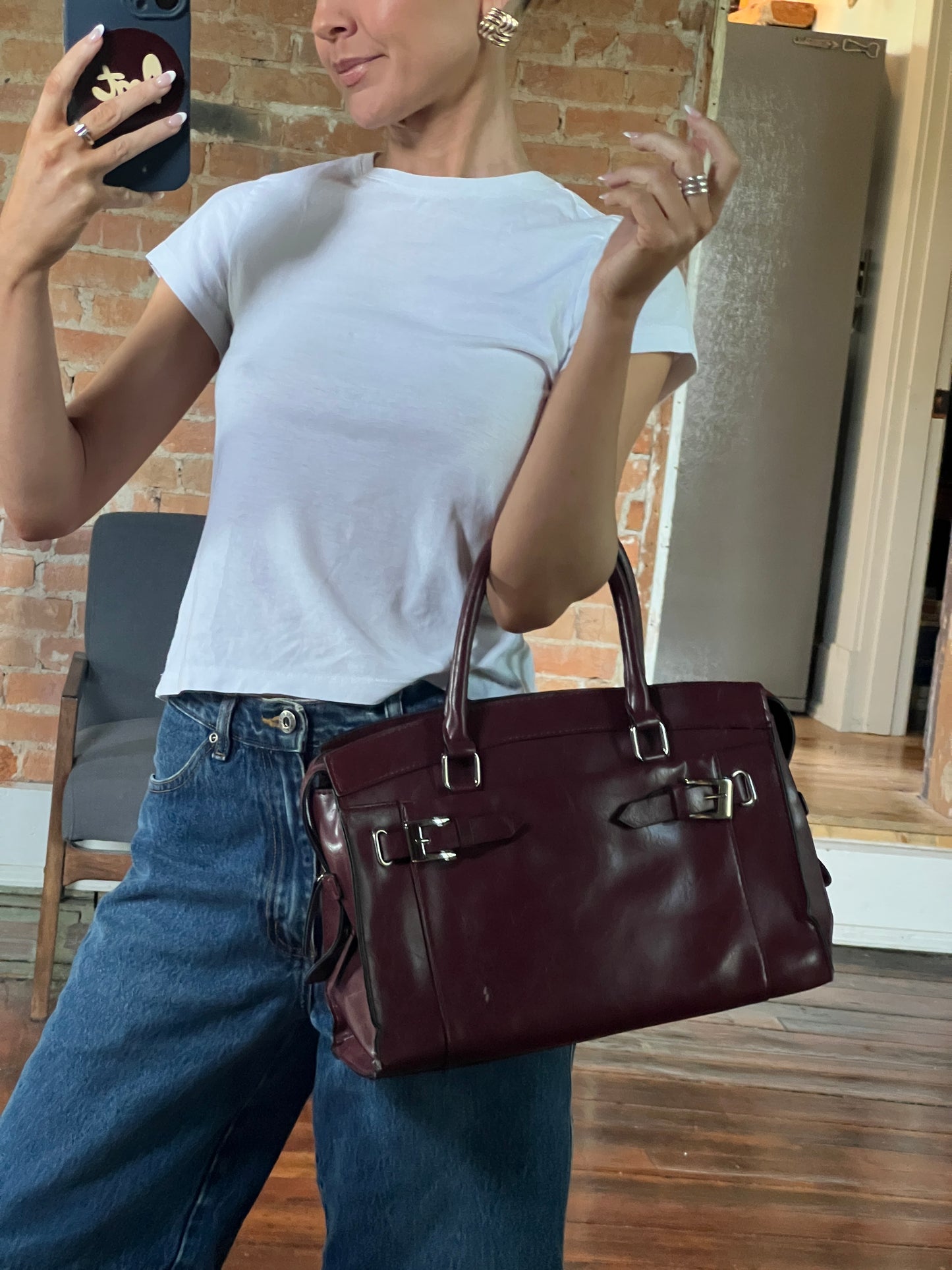 Vintage Maroon Leather Handbag